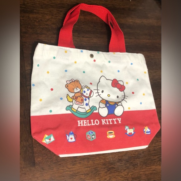 Hello Kitty  small shoulder canvas tote bag.cream red.Size 9” LX 11”W - Picture 2 of 4